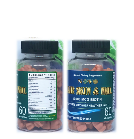 Viên nhai dinh dưỡng tóc, móng và da Novo Hair Skin & Nail 5000MCG Biotin - Kẹo dẻo bổ sung Vitamin từ Mỹ, vị thơm ngon