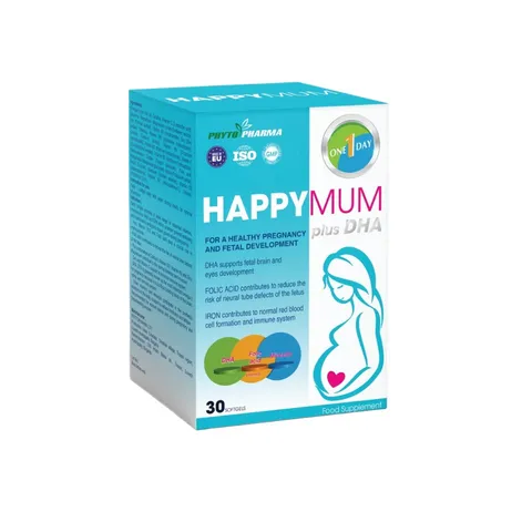 Viên uống Happy Mum Plus DHA - Bổ sung dinh dưỡng thiết yếu cho bà bầu, hỗ trợ phát triển thai nhi và tăng cường sức khỏe mẹ bầu