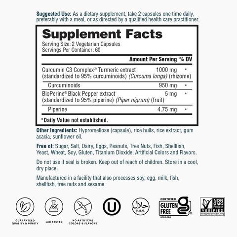 Viên uống tinh chất nghệ Nature's Lab Turmeric Curcumin C3 1000mg - Hỗ trợ tiêu hóa, kháng viêm, tăng sức đề kháng, chống oxy hóa, đẹp da.