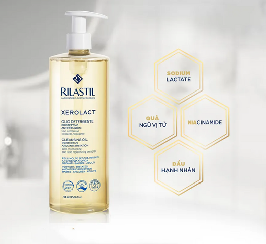 Dầu Tắm Cấp Ẩm Rilastil Xerolact Cleansing Oil 750ml – Giải Pháp Chăm Sóc Da Khô, Nhạy Cảm, Không Kích Ứng