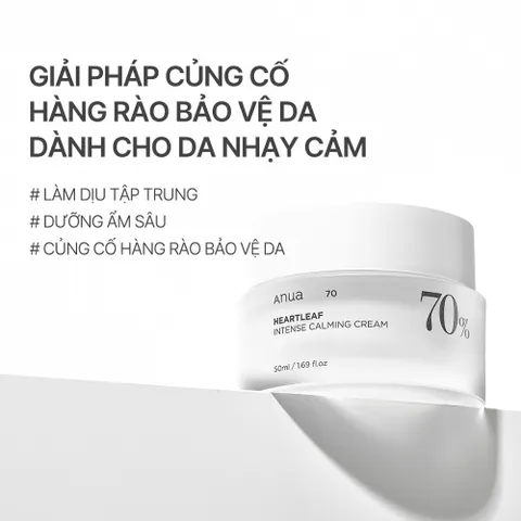 Kem Dưỡng Da Mụn Anua Heartleaf Intense Calming Cream 50ml - Hỗ Trợ Làm Dịu, Phục Hồi Da Mụn, Chống Viêm Hiệu Quả, Lành Tính