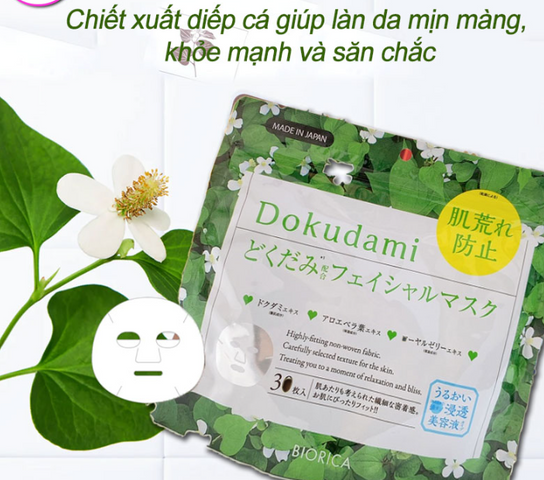 Mặt Nạ Diếp Cá Dokudami Biorica - Dưỡng Ẩm, Se Khít Lỗ Chân Lông Tự Nhiên, Làm Dịu Da, Giảm Nhờn Mụn, Chiết Xuất Rau Diếp Cá 10 Miếng