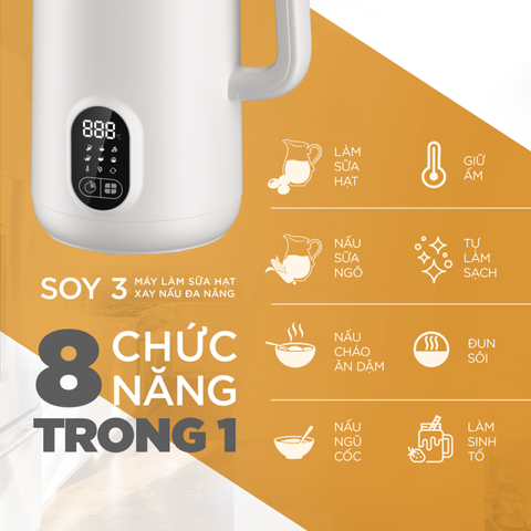 Máy Làm Sữa Hạt Đa Năng Fatzbaby Soy 3 FB5000TL - 8 Chế Độ Xay Nấu Thông Minh, Giữ Ấm Tự Động, Dung Tích 1.2L