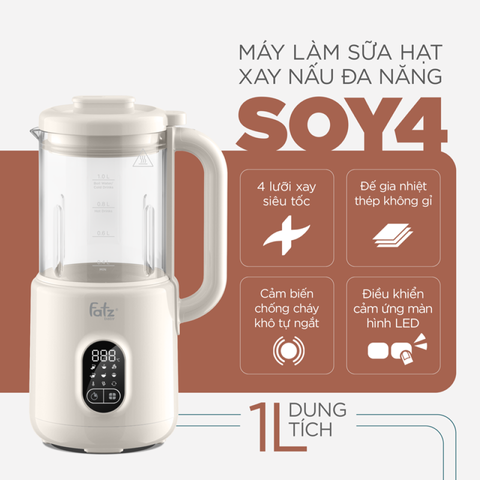 Máy Làm Sữa Hạt Fatzbaby Soy 4 FB5030TL - Xay Nấu Đa Năng 8in1, Giữ Ấm Tự Động, Dung Tích 1L, Thiết Kế Thông Minh Chất Lượng Cao