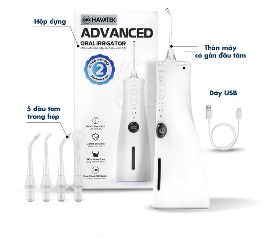 Máy Tăm Nước Cầm Tay Havatek - 5 Chế Độ Đầu Xoay 360, Tia Nước Siêu Mảnh 0.6mm, Vệ Sinh Răng Miệng Sâu, Dung Tích 300ml
