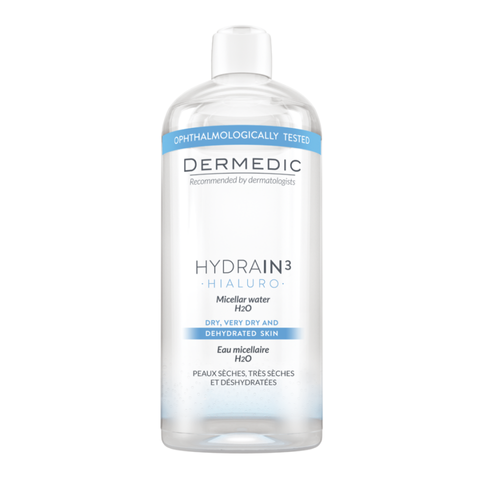 Nước Tẩy Trang Dermedic Hydrain3 H2O cho Da Khô - Làm Sạch Dịu Nhẹ và Cung Cấp Độ Ẩm, Chai 500ml