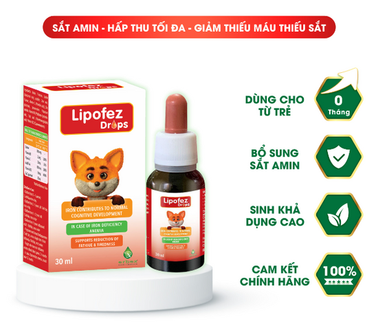 Sắt Hữu Cơ Nhỏ Giọt Cho Bé Amin Lipofez 30ml - Bổ Máu Tiện Dụng, Dễ Hấp Thu, Hỗ Trợ Phát Triển Trẻ Nhỏ