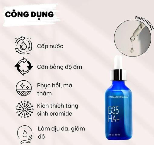 Serum Radiance Beauva B35 HA+ Dưỡng Ẩm Phục Hồi Làm Sáng Da - Phục hồi da nhạy cảm, cấp ẩm và làm dịu hiệu quả 60ml