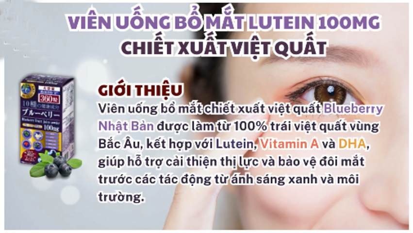 Viên Uống Hỗ Trợ Bổ Mắt Việt Quất Blueberry & Lutein 100mg Noguchi - Giúp Cải Thiện Thị Lực, Bảo Vệ Mắt - Hộp 360 Viên