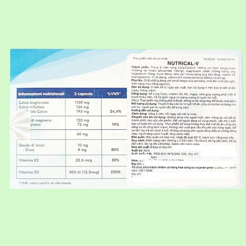 Viên Uống Hỗ Trợ Bổ Sung Canxi Hữu Cơ Nutrical-V - Tăng Chiều Cao & Ngăn Ngừa Loãng Xương, 30 Viên, ERBEX S.r.l