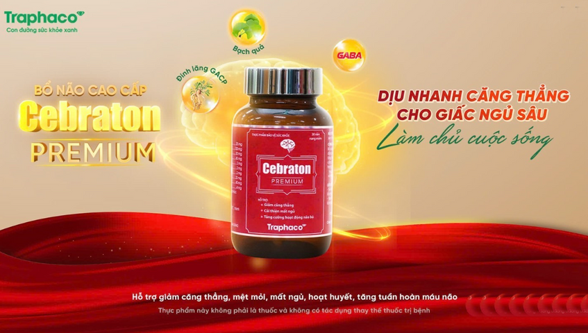Viên Uống Hỗ Trợ Não Bộ Cebraton Premium Traphaco - Giúp Tăng Cường Trí Nhớ, Giảm Căng Thẳng, Cải Thiện Mất Ngủ, Hộp 30 Viên