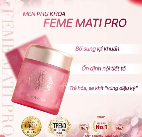 Viên uống men phụ khoa Feme Mati Pro Hayari - Hỗ trợ sức khỏe vùng kín cho phụ nữ, bổ sung 220 tỷ lợi khuẩn, chống ngứa ngáy, cải thiện sinh lý.