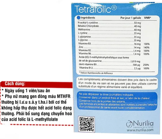 Viên Vitamin Nurilia Tetrafolic Tăng Cường Khả Năng Thụ Thai Cho Phụ Nữ - Hỗ Trợ Mang Thai Khỏe Mạnh, Ngừa Dị Tật Ống Thần Kinh
