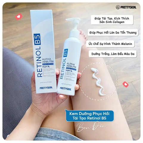 Dưỡng Thể Trắng Da Ban Đêm Pretty Skin Retinol B5 Alpha Arbutin - Đem lại làn da sáng mịn, nâng cao độ đàn hồi và cấp ẩm hiệu quả.