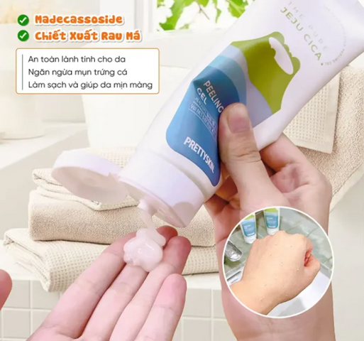 Gel tẩy tế bào chết rau má Prettyskin The Pure Cica - Tẩy da chết tự nhiên 150ml, làm sáng da và cung cấp độ ẩm mềm mại