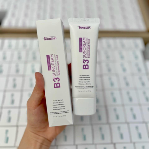 Kem Chống Nắng Innoskin B3 Suncream SPF50+ Màu Tím - Dành Cho Da Dầu Mụn, Kiểm Soát Dầu, Nâng Tông, Bảo Vệ Da Hàng Ngày