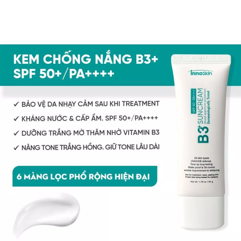 Kem Chống Nắng Innoskin B3 Suncream SPF50+ Dành Cho Da Khô - Bảo Vệ Da Hiệu Quả, Dưỡng Ẩm, Không Để Lại Vệt Trắng