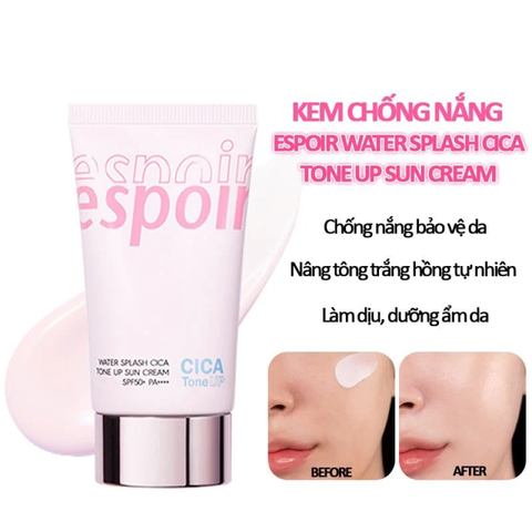 Kem Chống Nắng Nâng Tone Espoir Water Splash Cica Tone Up Sun Cream SPF50+ - Bảo Vệ Da, Hiệu Ứng Sáng Mịn Tự Nhiên, Dành Cho Mọi Loại Da