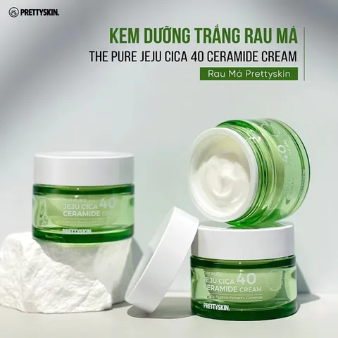 Kem Dưỡng Ẩm Rau Má Pretty Skin The Pure Jeju Cica 40 Ceramide Cream - Dưỡng Da Nhạy Cảm, Phục Hồi Da Sau Mụn, Chiết Xuất Từ Jeju