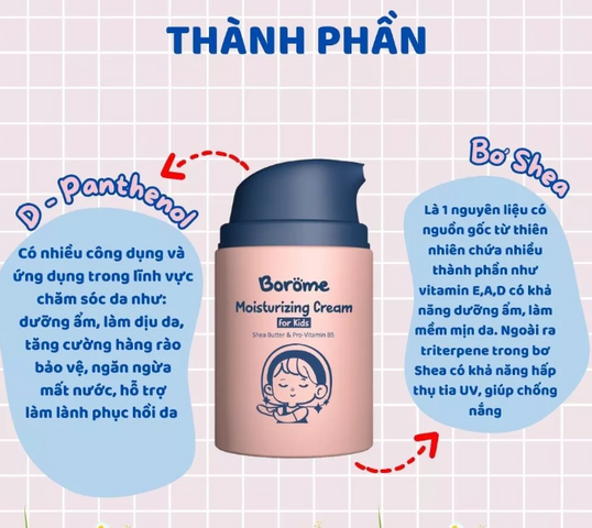 Kem Dưỡng Ẩm Bơ Borome 50g - Dưỡng Da Nhạy Cảm Cho Bé, Hỗ Trợ Làm Mềm & Nuôi Dưỡng Da Từ Sâu, An Toàn Cho Trẻ Em