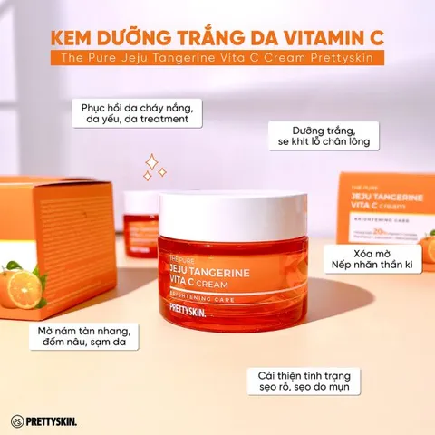 Kem Dưỡng Sáng Da Vitamin C Prettyskin The Pure Jeju Tangerine Vita C Cream - Làm Sáng, Cấp Ẩm, Cải Thiện Sắc Tố Da 52ml