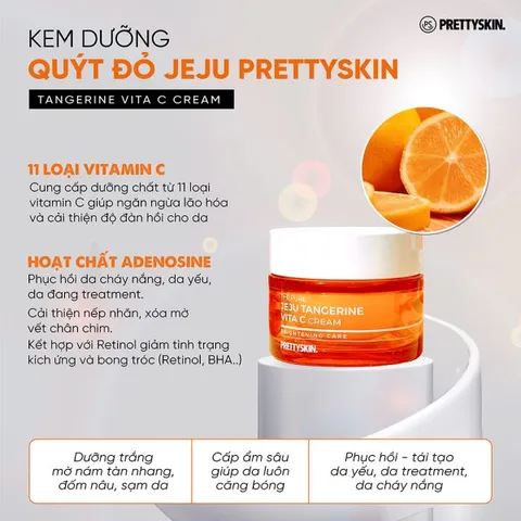 Kem Dưỡng Sáng Da Vitamin C Prettyskin The Pure Jeju Tangerine Vita C Cream - Làm Sáng, Cấp Ẩm, Cải Thiện Sắc Tố Da 52ml