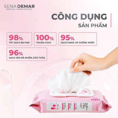 Khăn Tẩy Trang Sena Demar Make-Up - Khăn Ướt Tẩy Trang Sạch Sâu, Dưỡng Da 45 Miếng Chống Nước, Phù Hợp Mọi Loại Da