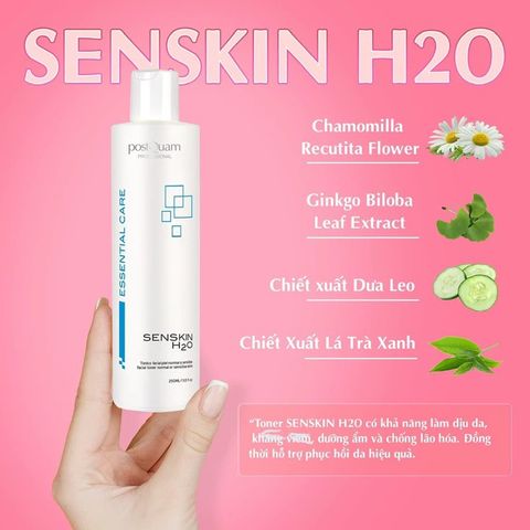 Nước Cân Bằng PostQuam Essential Care Senskin H2O 250ml - Toner Dành Cho Da Thường, Nhạy Cảm, Cấp Ẩm và Làm Dịu Da