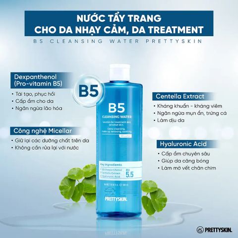 Nước Tẩy Trang B5 Pretty Skin 500ml Cho Da Nhạy Cảm - Cleansing Water Dịu Nhẹ Hỗ Trợ Phục Hồi Da Treatment