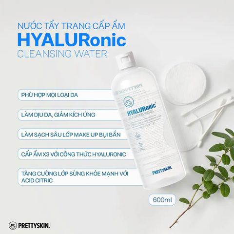 Nước Tẩy Trang Pretty Skin HyaluRonic Cleansing Water 600ml - Dưỡng Ẩm & Làm Sạch Dịu Nhẹ, Phù Hợp Với Da Nhạy Cảm từ Hàn Quốc