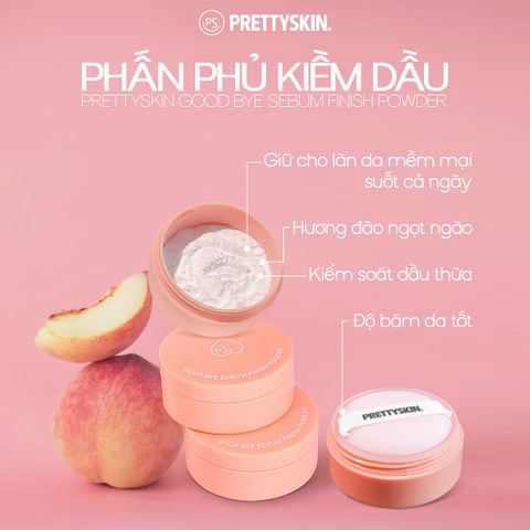Phấn Bột Kiềm Dầu Pretty Skin Good Bye Sebum Finish Power Plus+ Peach - Kiểm Soát Bã Nhờn, Làn Da Mịn Màng Suốt Ngày