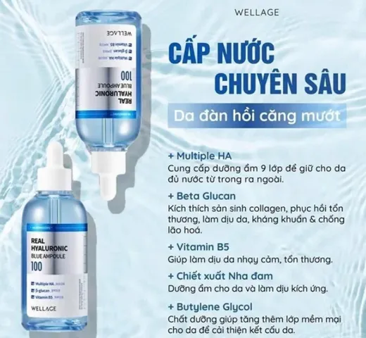 Set Serum Cấp Nước Wellage Real Hyaluronic Blue Ampoule - Giúp Cung Cấp Độ Ẩm, Dưỡng Ẩm Da, Phù Hợp Cho Mọi Loại Da