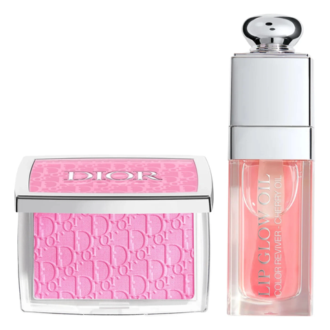Set Trang Điểm Dior Lip and Cheek Pink Glow Ritual - 3 Món Chất Lượng Gồm Son Bóng, Phấn Má Hồng & Túi Đựng Sang Trọng