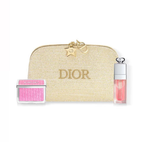 Set Trang Điểm Dior Lip and Cheek Pink Glow Ritual - 3 Món Chất Lượng Gồm Son Bóng, Phấn Má Hồng & Túi Đựng Sang Trọng