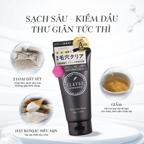 Sữa Rửa Mặt Cho Da Dầu Clayge Pore Clay Wash - Làm Sạch Sâu, Kiểm Soát Dầu Nhờn, Giúp Da Mịn Màng, Tươi Sáng 120g