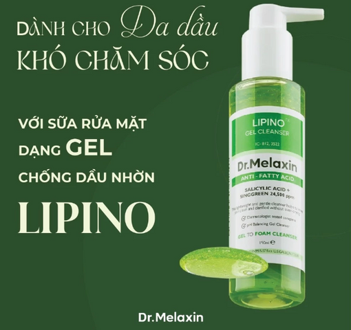 Sữa Rửa Mặt Giảm Nhờn Mụn Dr.Melaxin Lipino Gel Cleanser - Làm Sạch Da Tự Nhiên, Đặc Biệt Cho Da Dầu và Da Mụn 15ml