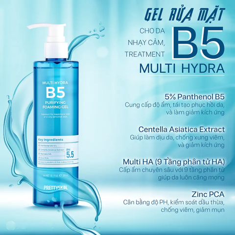 Sữa Rửa Mặt Pretty Skin Multi Hydra B5 300ml - Gel Rửa Mặt Làm Sạch Sản Phẩm Chăm Sóc Da Thích Hợp Mọi Loại Da