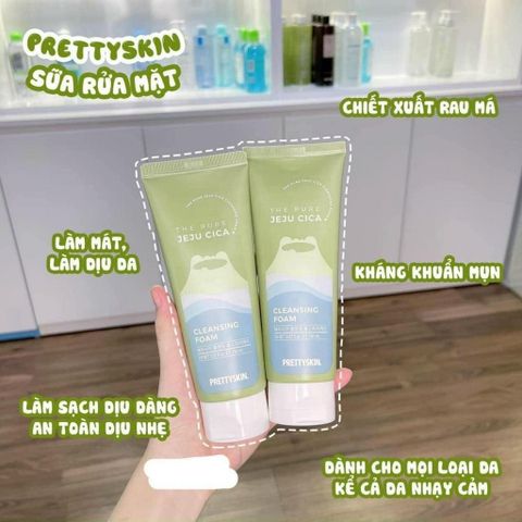 Sữa Rửa Mặt Rau Má Prettyskin Jeju Cica - Làm Dịu Da, Giảm Mụn, Chiết Xuất Tự Nhiên, Duy Trì Độ Ẩm, 150ml