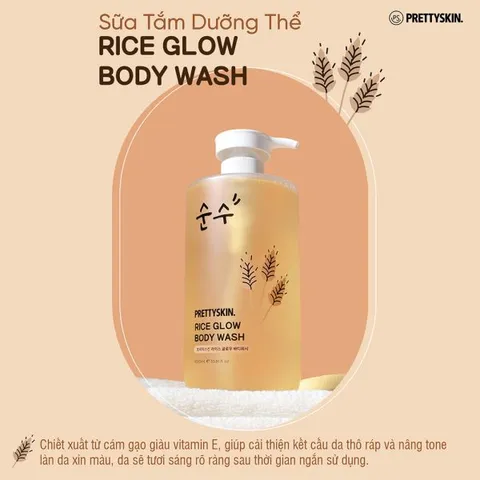 Sữa Tắm Dưỡng Ẩm Chiết Xuất Gạo Prettyskin Rice Glow 1000ml - Làm Sạch, Cung Cấp Độ Ẩm, Phù Hợp Với Mọi Loại Da, Hương Thơm Tự Nhiên
