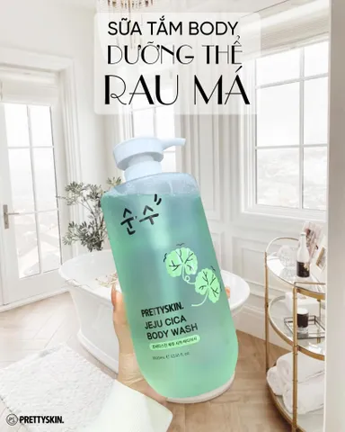 Sữa Tắm Prettyskin Jeju Cica Body Wash 1000ml - Hỗ Trợ Làm Dịu Da, Cấp Ẩm, Chiết Xuất Rau Má, Dùng Cho Mọi Loại Da