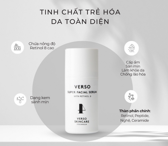 Tinh Chất Retinol 8 Verso Super Facial Serum 30ml - Hỗ Trợ Trẻ Hóa Da, Cải Thiện Kết Cấu Da, Giảm Nếp Nhăn, Làn Da Sáng Mịn