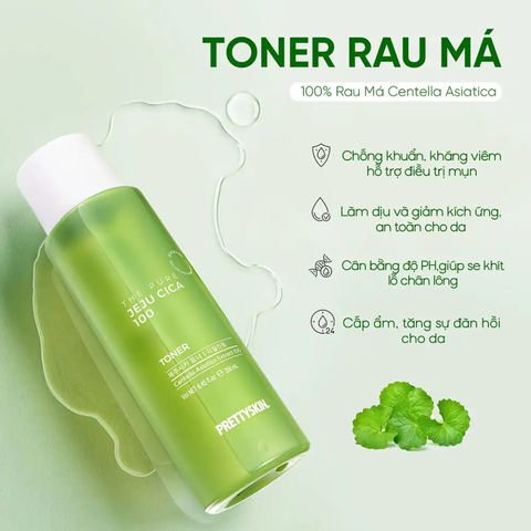Toner Rau Má Pretty Skin The Pure Jeju Cica 100 - Chiết Xuất Từ Rau Má Thiên Nhiên, Phục Hồi Da Nhạy Cảm, 250ml
