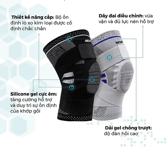 Bó Gối Thể Thao Nevor BDG02 - Hỗ Trợ Giảm Đau, Phòng Tránh Chấn Thương Khi Chơi Thể Thao Cường Độ Cao, Chất Liệu Thoáng Khí, Dành Cho Nam Nữ