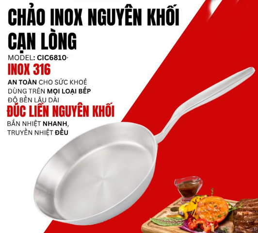 Chảo cạn lòng inox 316 Haatz CIC6810 20cm - Chống dính tự nhiên, tương thích bếp từ, bếp ga, bếp hồng ngoại, dễ vệ sinh