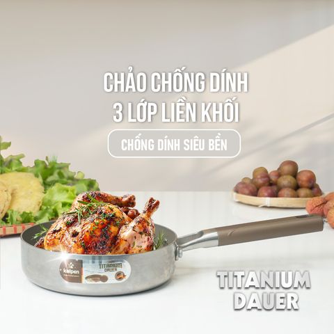 Chảo Chống Dính 3 Lớp Liền Khối Kalpen Titanium Dauer - Chịu Nhiệt, Dẫn Nhiệt Nhanh, Dễ Vệ Sinh, Kích Thước 20-28cm