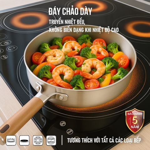 Chảo Chống Dính 3 Lớp Liền Khối Kalpen Titanium Dauer - Chịu Nhiệt, Dẫn Nhiệt Nhanh, Dễ Vệ Sinh, Kích Thước 20-28cm