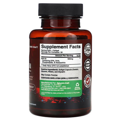 Dầu Nhuyễn Thể Krill Oil 500mg Nature’s Craft Với Astaxanthin - Bổ Sung Omega-3 Tốt Cho Tim Mạch, Não Bộ, Thị Lực và Làm Đẹp Da