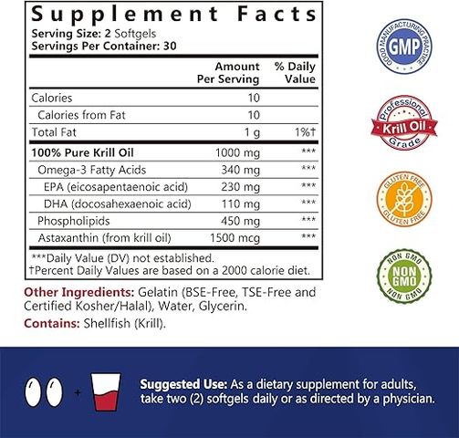 Dầu Nhuyễn Thể NatureMyst Antarctic Krill Oil 1000mg Omega-3, Astaxanthin & Phospholipids - Hỗ trợ Tim Mạch & Não Bộ, Lọ 60 Viên