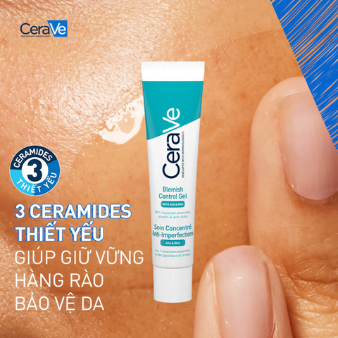 Gel Chấm Mụn CeraVe Blemish Control 40ml - Gel AHA BHA Giảm Mụn Đầu Đen, Kiểm Soát Dầu, Phục Hồi Da, An Toàn Cho Da Nhạy Cảm