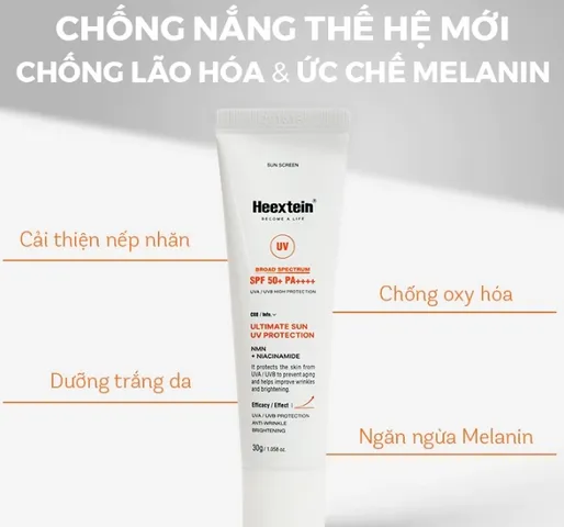 Hộp 2 tuýp kem chống nắng Heextein Sun UV Protection SPF50+ PA++++ - Chống nắng thuần vật lý bảo vệ da tối ưu, tiện lợi cho du lịch